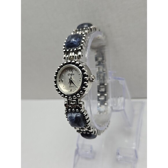 Victoria Lace Quartz Blue Cabochon Watch Japan Silver Tone Womens New Battery - Picture 2 of 10